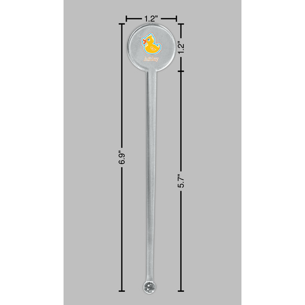 Rubber Duckies & Flowers Clear Plastic 7" Stir Stick - Round - Dimensions