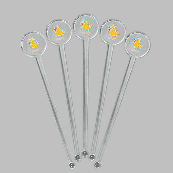 Rubber Duckies & Flowers Clear Plastic 7" Stir Stick - Round - Fan View