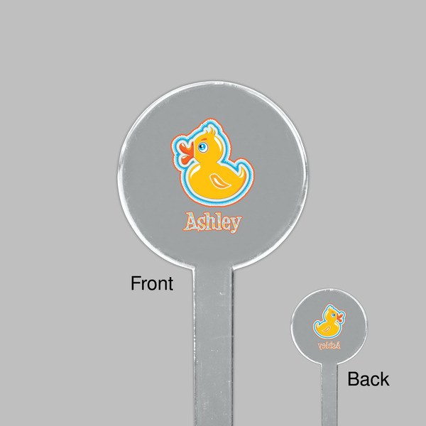 Rubber Duckies & Flowers Clear Plastic 7" Stir Stick - Round - Front & Back