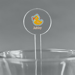 Rubber Duckies & Flowers 7" Round Plastic Stir Sticks - Clear (Personalized)