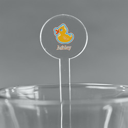 Rubber Duckies & Flowers 5.5" Round Plastic Stir Sticks - Clear (Personalized)