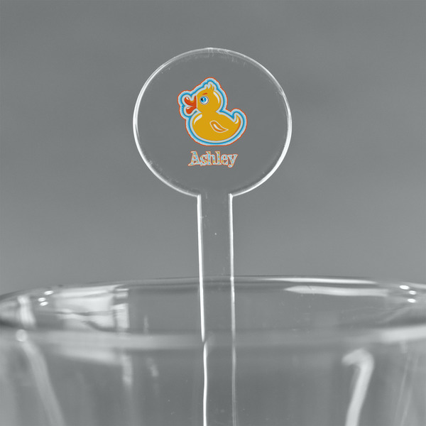 Custom Rubber Duckies & Flowers 7" Round Plastic Stir Sticks - Clear (Personalized)