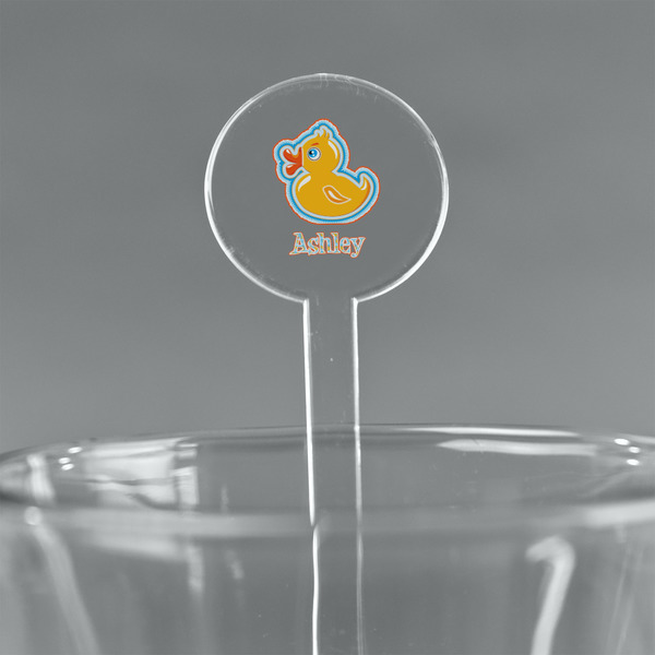 Custom Rubber Duckies & Flowers 5.5" Round Plastic Stir Sticks - Clear (Personalized)
