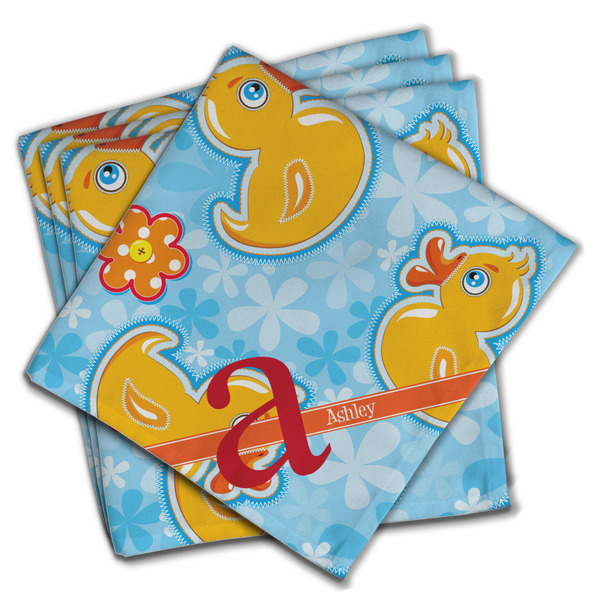 Custom Rubber Duckies & Flowers Cloth Napkins (Set of 4) (Personalized)