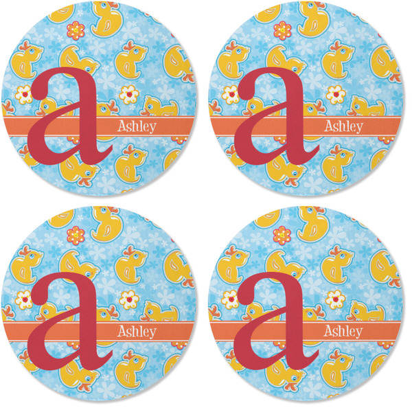 Rubber Duckies & Flowers Coaster Round Rubber Back - Apvl