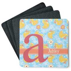 Rubber Duckies & Flowers Square Rubber Backed Coasters - Set of 4 (Personalized)