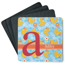 Rubber Duckies & Flowers Square Rubber Backed Coasters - Set of 4 (Personalized)