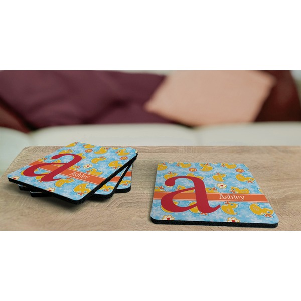 Rubber Duckies & Flowers Coaster Rubber Back - On Coffee Table