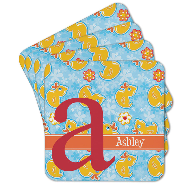 Custom Rubber Duckies & Flowers Cork Coaster - Set of 4 w/ Name and Initial