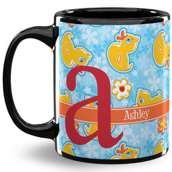 Rubber Duckies & Flowers 11 Oz Coffee Mug - Black (Personalized)