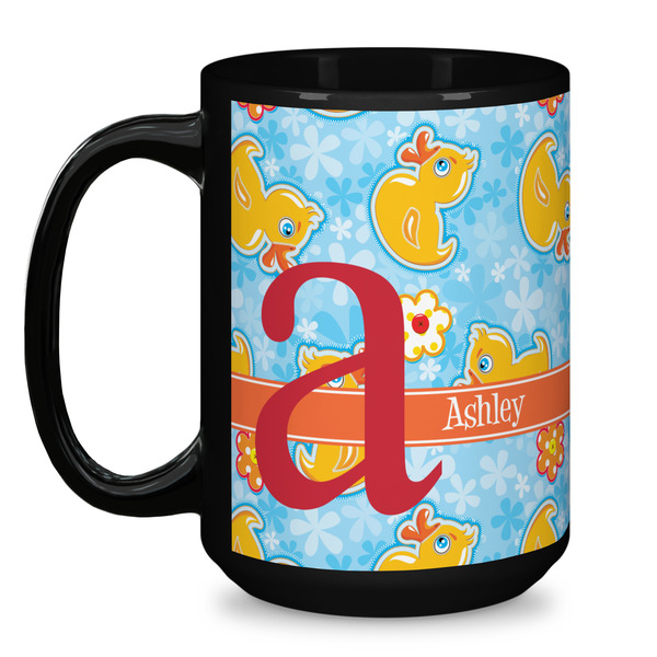 Rubber Duckies & Flowers Coffee Mug - 15 oz - Black