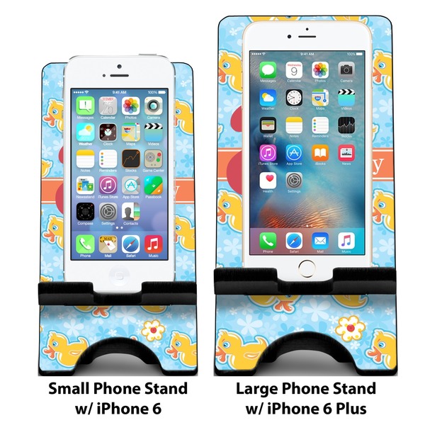 Rubber Duckies & Flowers Compare Phone Stand Sizes - with iPhones