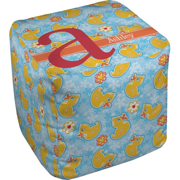 Custom Rubber Duckies & Flowers Cube Pouf Ottoman - 18" (Personalized)