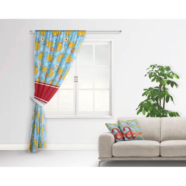 Rubber Duckies & Flowers Curtain With Window and Rod - in Room Matching Pillow