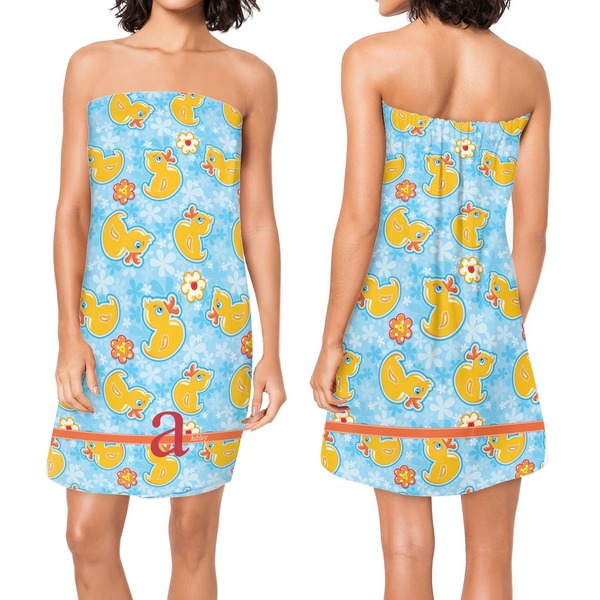 Rubber Duckies & Flowers Custom Bath Wrap - Front & Back View