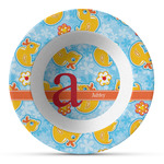Rubber Duckies & Flowers Plastic Bowl - Microwave Safe - Composite Polymer (Personalized)