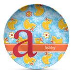 Rubber Duckies & Flowers Microwave Safe Plastic Plate - Composite Polymer (Personalized)