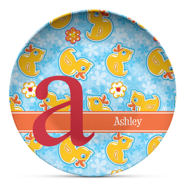 Custom Rubber Duckies & Flowers Microwave Safe Plastic Plate - Composite Polymer (Personalized)