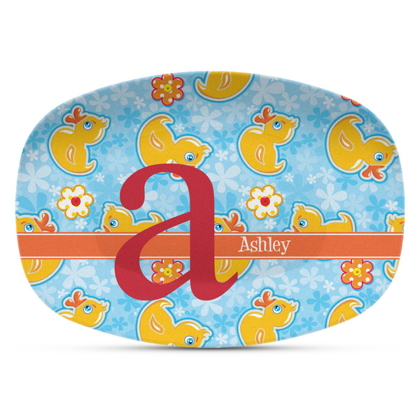Custom Rubber Duckies & Flowers Plastic Platter - Microwave & Oven Safe Composite Polymer (Personalized)