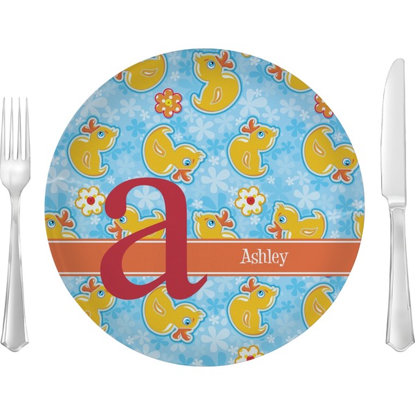 Custom Rubber Duckies & Flowers 10" Glass Lunch / Dinner Plates - Single or Set (Personalized)