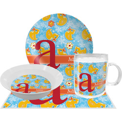 Rubber Duckies & Flowers Dinner Set - Single 4 Pc Setting w/ Name and Initial