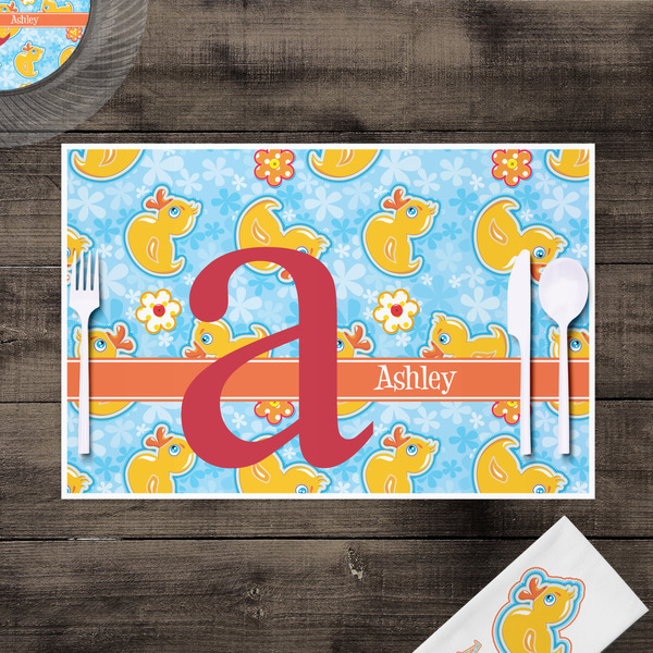 Rubber Duckies & Flowers Disposable Paper Placemat - In Context
