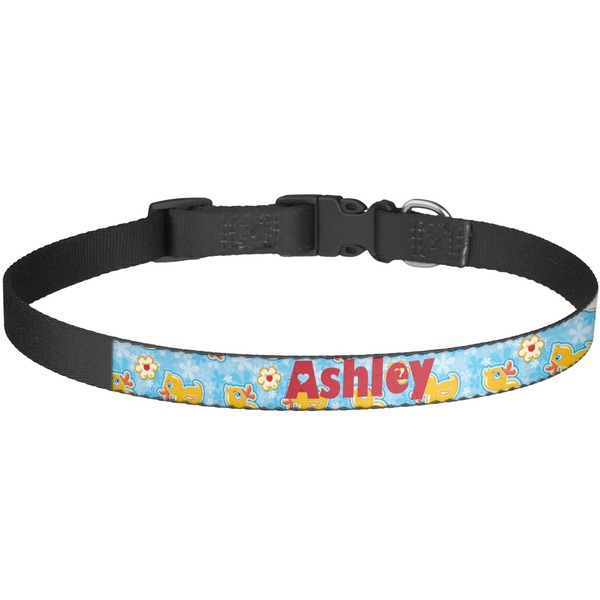Custom Rubber Duckies & Flowers Dog Collar - Large (Personalized)