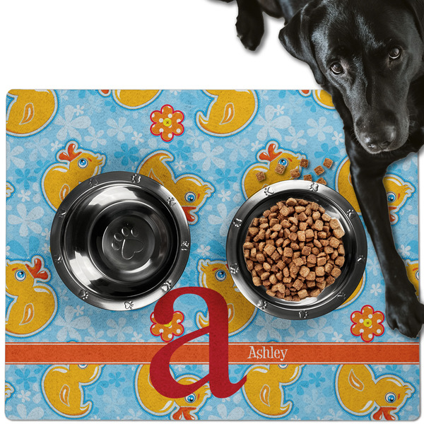 Rubber Duckies & Flowers Dog Food Mat - Large LIFESTYLE