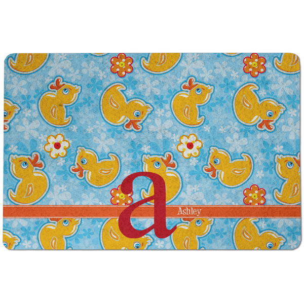 Custom Rubber Duckies & Flowers Dog Food Mat w/ Name and Initial