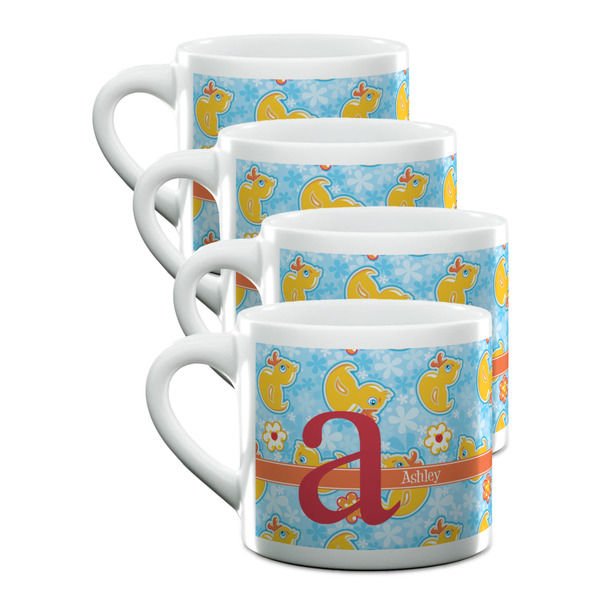 Custom Rubber Duckies & Flowers Double Shot Espresso Cups - Set of 4 (Personalized)