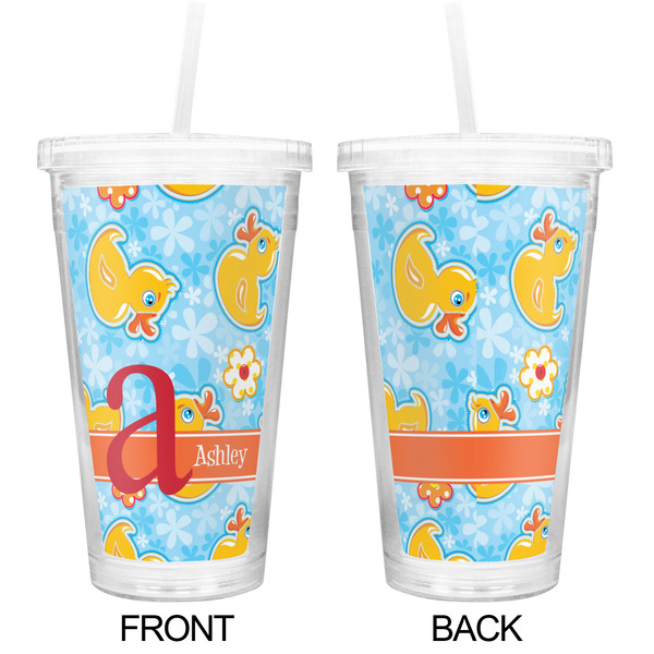 Rubber Duckies & Flowers Double Wall Tumbler with Straw - Approval