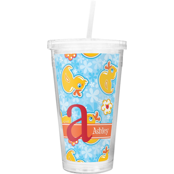 Custom Rubber Duckies & Flowers Double Wall Tumbler with Straw (Personalized)