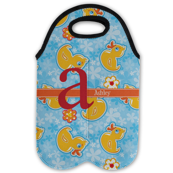 Rubber Duckies & Flowers Double Wine Tote - Flat (new)