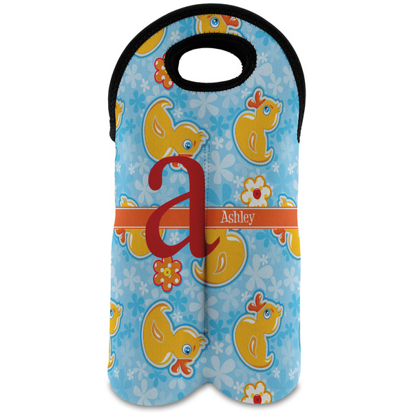 Custom Rubber Duckies & Flowers Wine Tote Bag (2 Bottles) (Personalized)