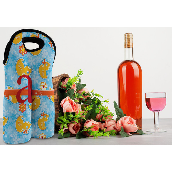 Rubber Duckies & Flowers Double Wine Tote - LIFESTYLE (new)