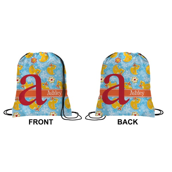 Rubber Duckies & Flowers Drawstring Backpack Front & Back Medium