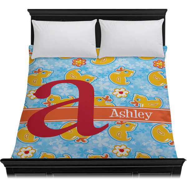 Rubber Duckies & Flowers Duvet Cover - Queen - On Bed - No Prop