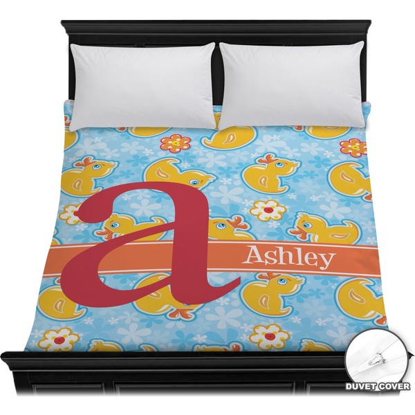 Custom Rubber Duckies & Flowers Duvet Cover - Full / Queen (Personalized)