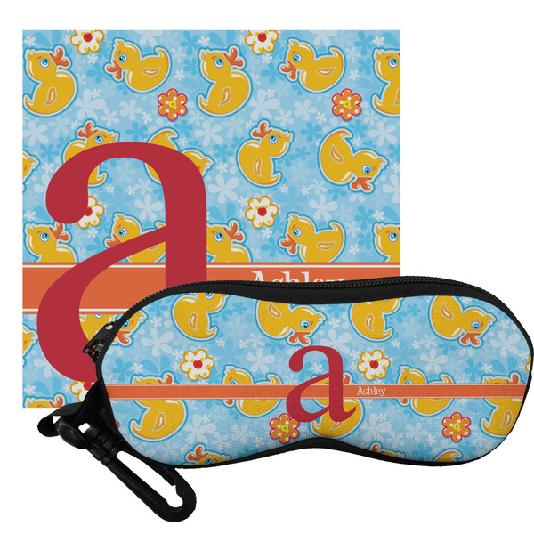 Custom Rubber Duckies & Flowers Eyeglass Case & Cloth (Personalized)