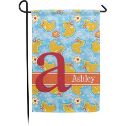 Rubber Duckies & Flowers Small Garden Flag - Double Sided w/ Name and Initial