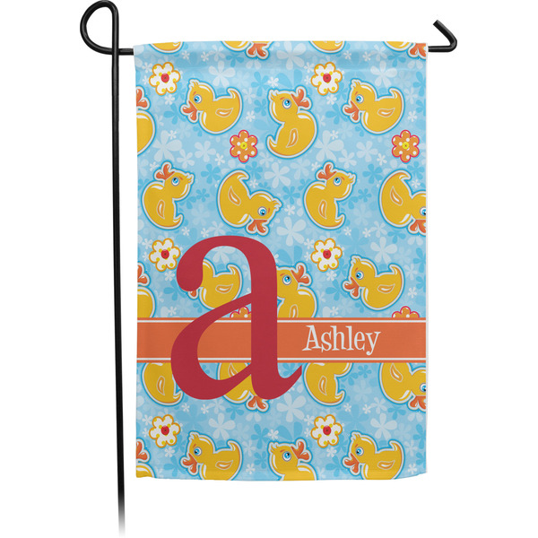 Custom Rubber Duckies & Flowers Small Garden Flag - Single Sided w/ Name and Initial
