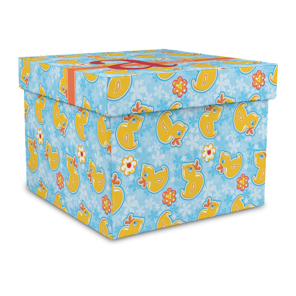 Custom Rubber Duckies & Flowers Gift Box with Lid - Canvas Wrapped - Large (Personalized)