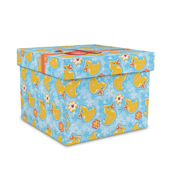 Custom Rubber Duckies & Flowers Gift Box with Lid - Canvas Wrapped - Medium (Personalized)