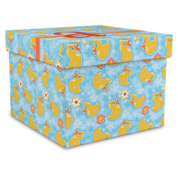 Custom Rubber Duckies & Flowers Gift Box with Lid - Canvas Wrapped - X-Large (Personalized)