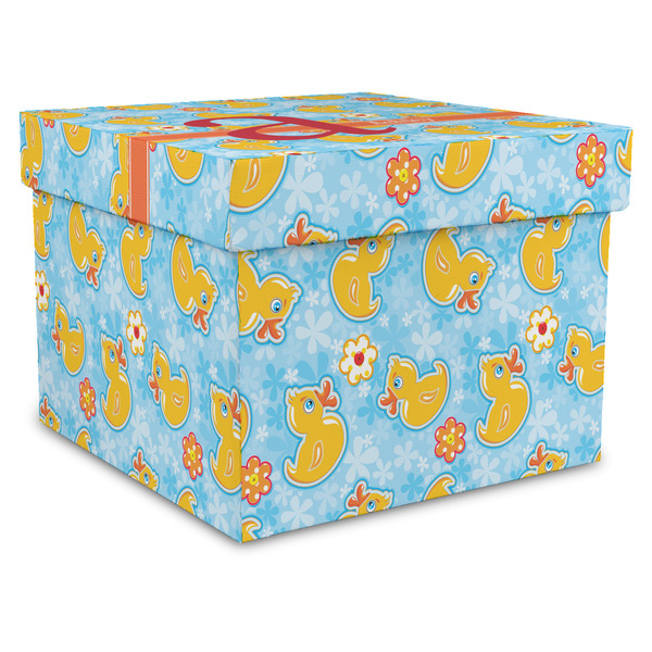 Custom Rubber Duckies & Flowers Gift Box with Lid - Canvas Wrapped - XX-Large (Personalized)