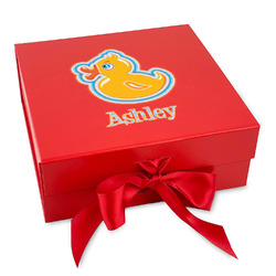 Rubber Duckies & Flowers Gift Box with Magnetic Lid - Red (Personalized)