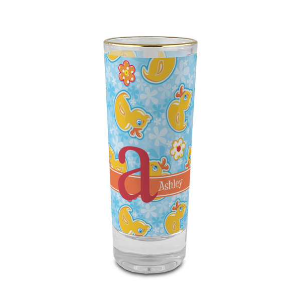 Custom Rubber Duckies & Flowers 2 oz Shot Glass - Glass with Gold Rim (Personalized)