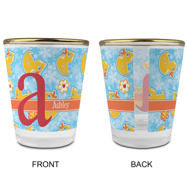 Rubber Duckies & Flowers Glass Shot Glass - with gold rim - APPROVAL
