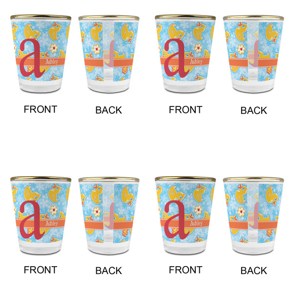 Rubber Duckies & Flowers Glass Shot Glass - with gold rim - Set of 4 - APPROVAL
