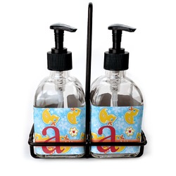 Rubber Duckies & Flowers Glass Soap & Lotion Bottle Set (Personalized)